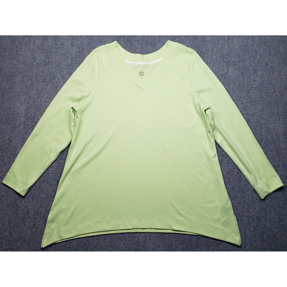 Isaac Mizrahi Live Essentials Top XL Long Sleeve V Neck Lime Green Cotton